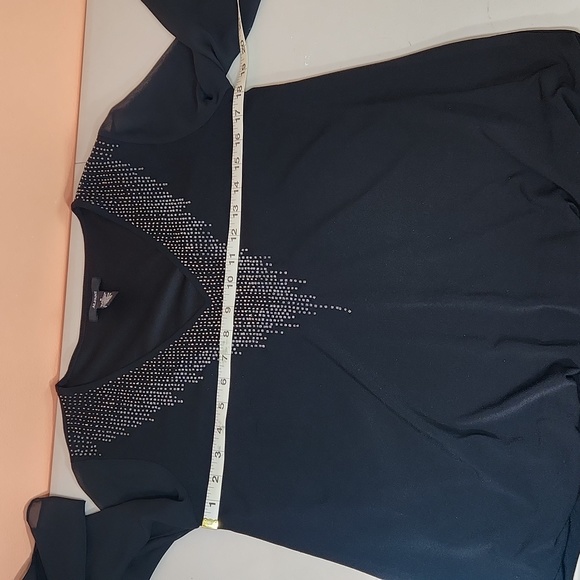 $5☃️Alfani Black Bead Accent Vneck Sheer Sleeves S Flouncy Elastic Waist Hem - Picture 7 of 14